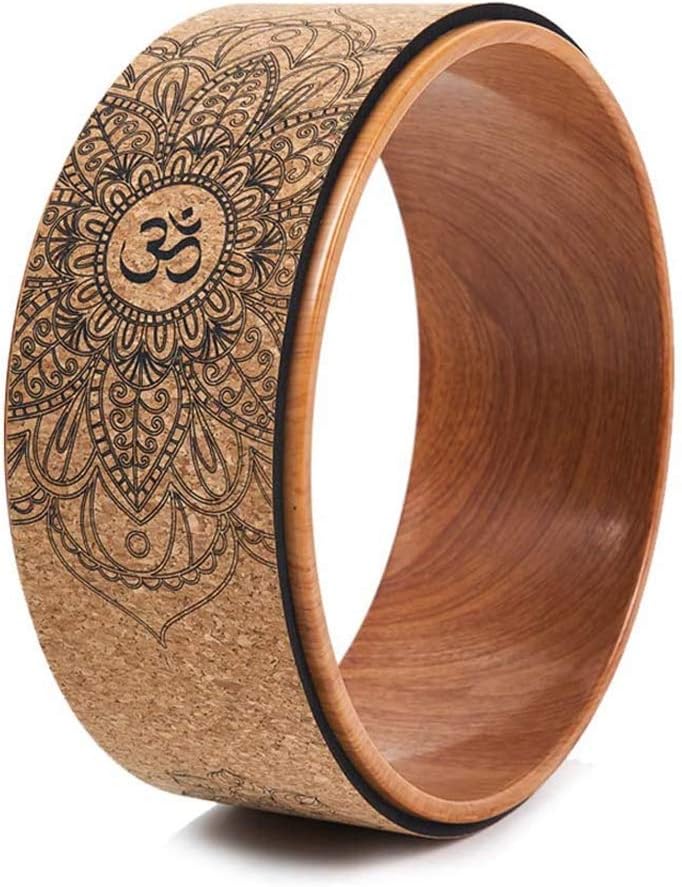 Cork Yoga Wheel, 13" Diameter, 5" Width, Up to 500 lbs Capacity, Wood-Effect & Mandala Print, Yoga Prop Wheel