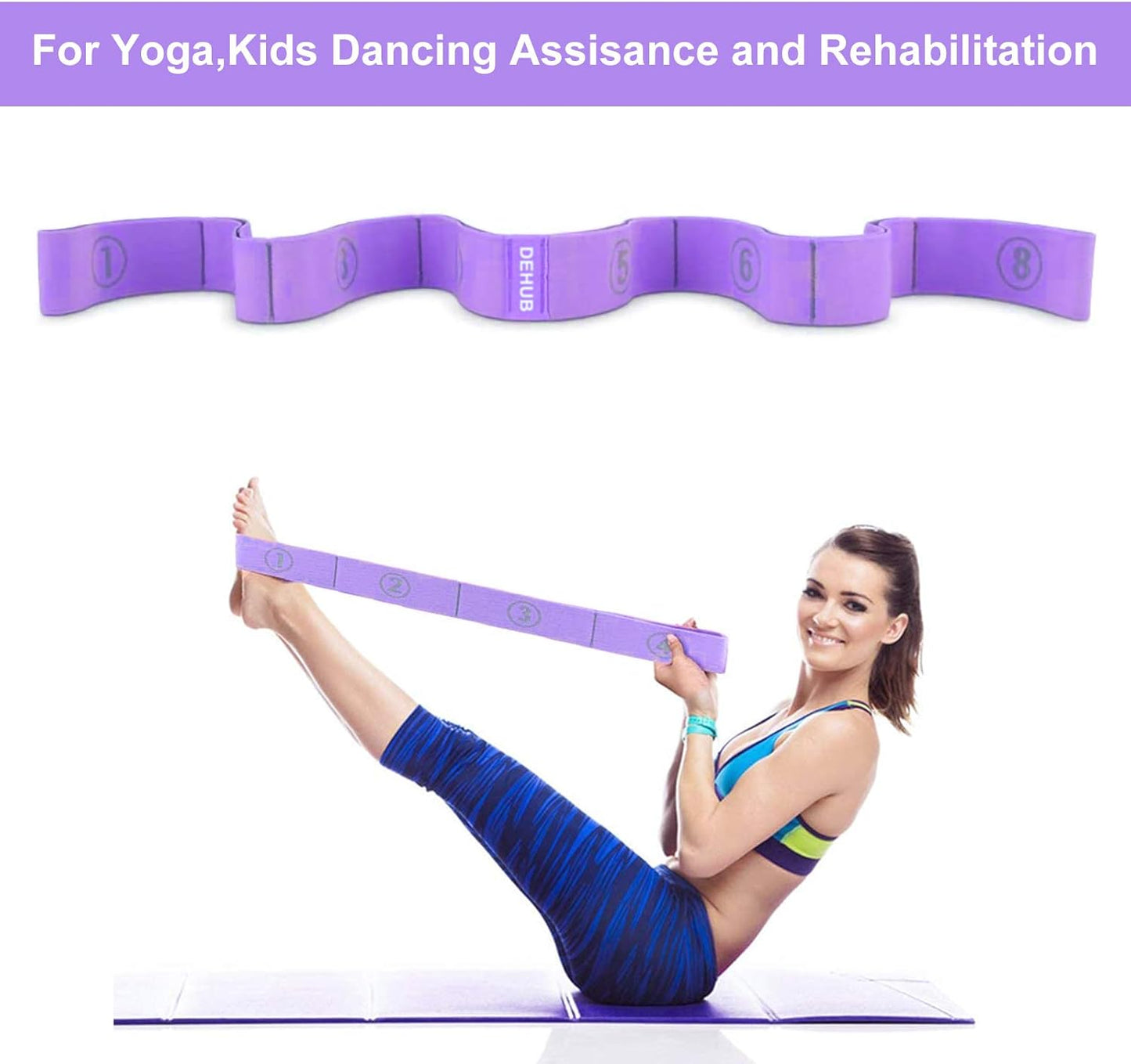 Stretch Strap, Elastic Yoga Stretching Strap, Multi-Loop for Physical Therapy, Pilates, Yoga, Dance & Gymnastics Exercise and Flexible Pilates Stretch Band