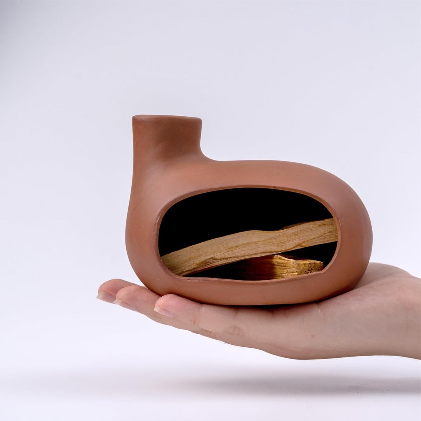 MOUGIGI Terracotta Palo Santo Holder - Modern Chiminea Incense Burner for Yoga, Meditation, and Energy Cleansing - Wood Sticks Dish, Sage Ash Catcher, Smudge Bowl, Cone Burner - Unique Meditation Gift