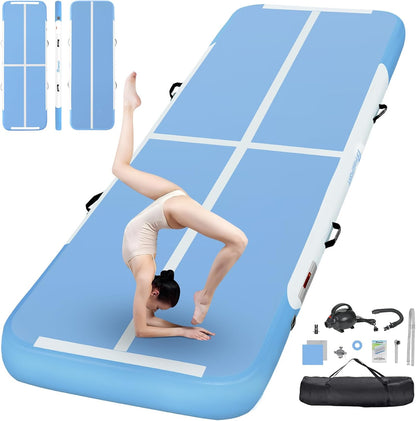 FBSPORT Inflatable Air Gymnastics Mat Training Mats 4/8 inches Thickness Gymnastics Tracks for Home Use/Training/Cheerleading/Yoga/Water with Pump