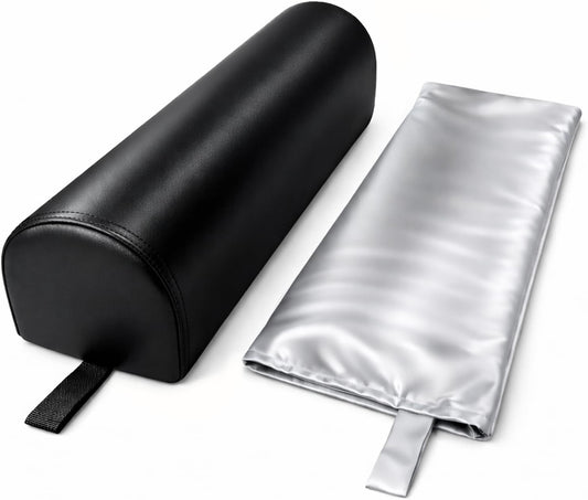 Dual-Cover Comfort Massage Bolster Pillow 3/4 Round, 26 x 6 x 6 in PU Leather & Cooling Cover Bolster for Massage Table, Massage Bolster Pillow for Legs, Leg & Knee Bolster Support – Black/ Light Gray