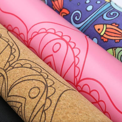 Round Yoga Mat with Printed Mandala Design, 60 in Diameter, wood material