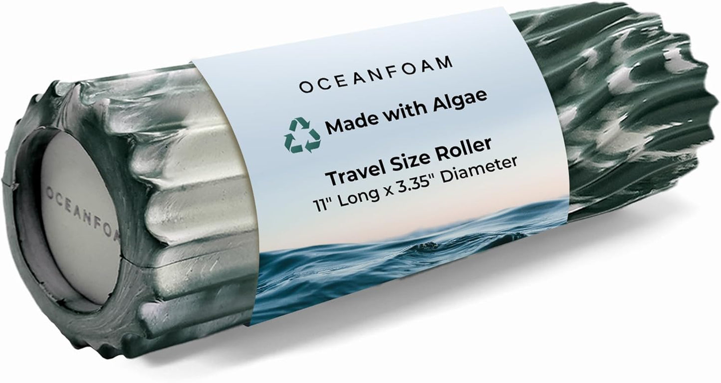 Oceanfoam Ripple Travel Foam Roller (11" x 3.35") Firm Mini Foam Roller for Physical Therapy, Deep Tissue Massage, Back Pain - High Density, Ergonomic Wave Textured - Yoga, Pilates, Exercise (Natural) - Colors A
