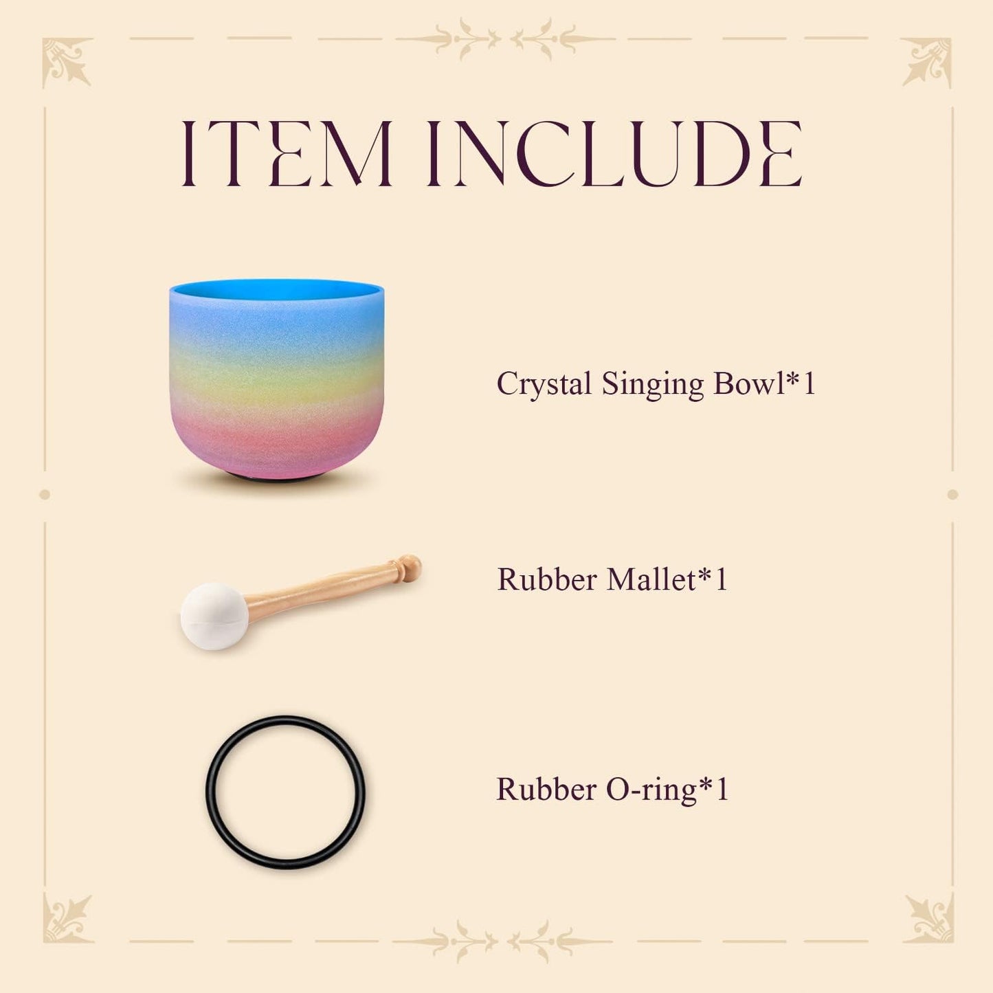 CVNC 440HZ 8 Inch Rainbow Colored A Note Third-Eye Chakra Frosted Quartz Crystal Singing Bowl for Sound Healing and Meditation