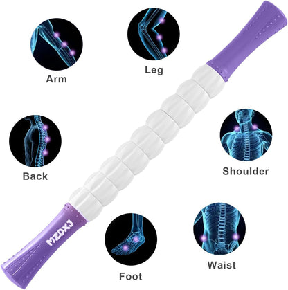 Muscle Roller Massage Roller Stick- Deep Tissue Fascia Blaster for Myofascial Pain Relief, Lymphatic Drainage & Body Sculpting, Handheld Physical Therapy & Recovery Tool (Gray black-18 inch)