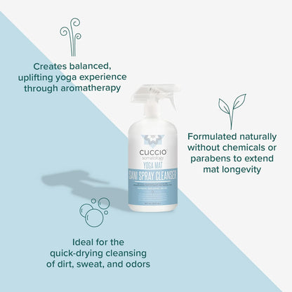 cuccio SOMATOLOGY Yoga Mat Sani Spray Cleaner - Essential Liquid Mat Cleanser Mist - Non Sticky, Quick Drying, Odor, Dirt And Sweat Control - Natural, Chemical Free Equipment Freshener - 32 Fl Oz