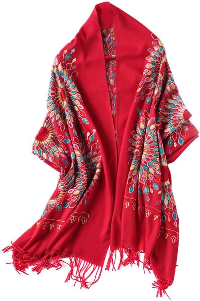 Urban CoCo Women's Embroidered Oversize Tassel Shawl Scarf Wraps for Women