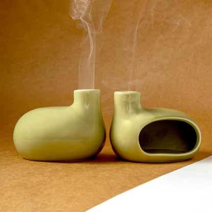 MOUGIGI Terracotta Palo Santo Holder - Modern Chiminea Incense Burner for Yoga, Meditation, and Energy Cleansing - Wood Sticks Dish, Sage Ash Catcher, Smudge Bowl, Cone Burner - Unique Meditation Gift