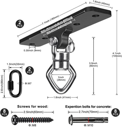 BeneLabel Swing Hanger with Bearing Swivel 800LB Capacity Stainless Steel Ceiling Mount Bracket Hanging Kit for Aerial Silks, Swings, Hammocks, Hanging Chair, Aerial Hoop, Heavy Bag, Yoga Swing