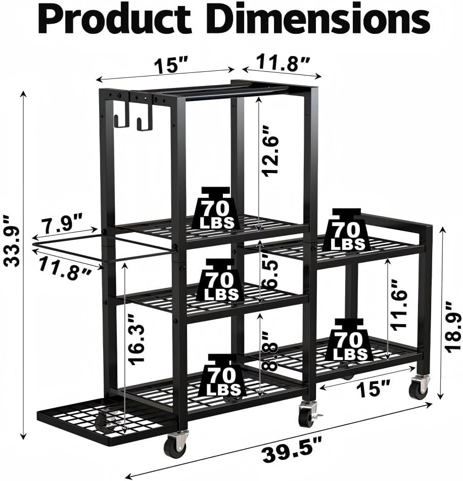 Home Gym Storage Rack 3-Tier Dumbbell Rack with Ball Holder & Side Basket Heavy Duty Vertical Workout Equipment Organizer for Yoga Mats Lockable Wheels