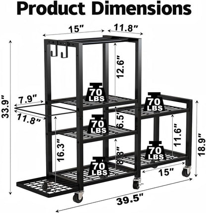 Home Gym Storage Rack 3-Tier Dumbbell Rack with Ball Holder & Side Basket Heavy Duty Vertical Workout Equipment Organizer for Yoga Mats Lockable Wheels