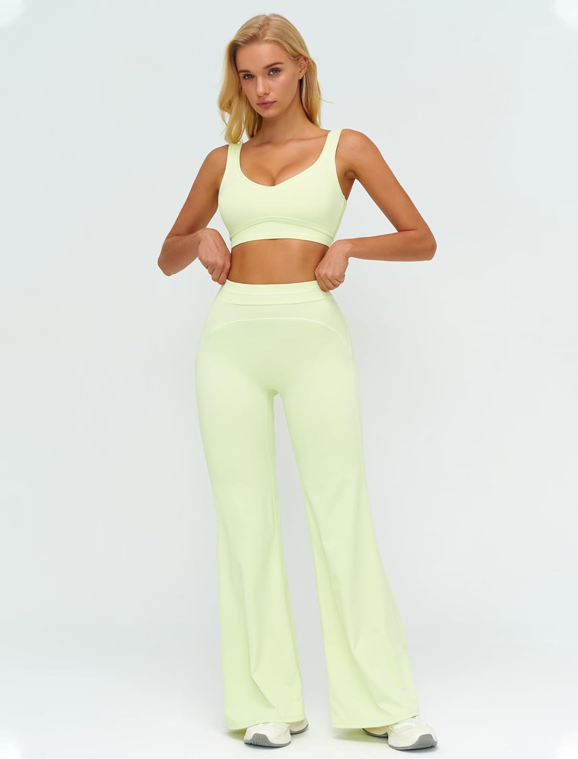 Women 2 Piece Workout U Back Color Block Sports Bra High Waist Tummy Control Active Leggings Yoga Pilates Outfits