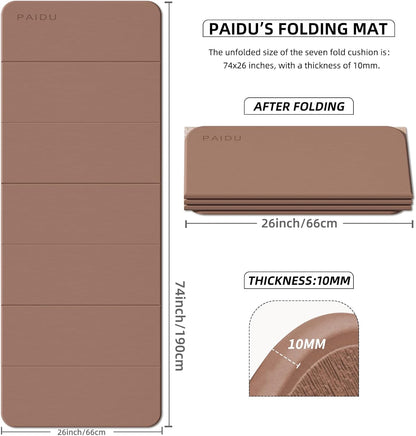 PAIDU Foldable Fitness Yoga Mat | 2/5" (10MM) Extra Thick | SGS Certified Non-Slip TPE | 75x26" Extra Long-Wide | Portable & Easy Store | for Yoga, Pilates, Home Gym & Full-Body Workouts
