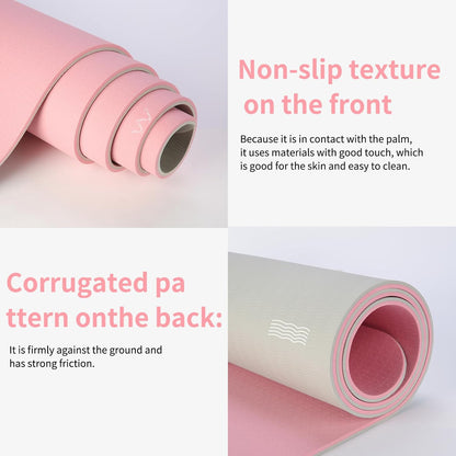 Thick TPE Yoga Mat, Non-Slip Eco-Friendly Exercise Mat with Carrying Strap for Yoga, Pilates and Home Workouts, Standard and Extra Wide Options