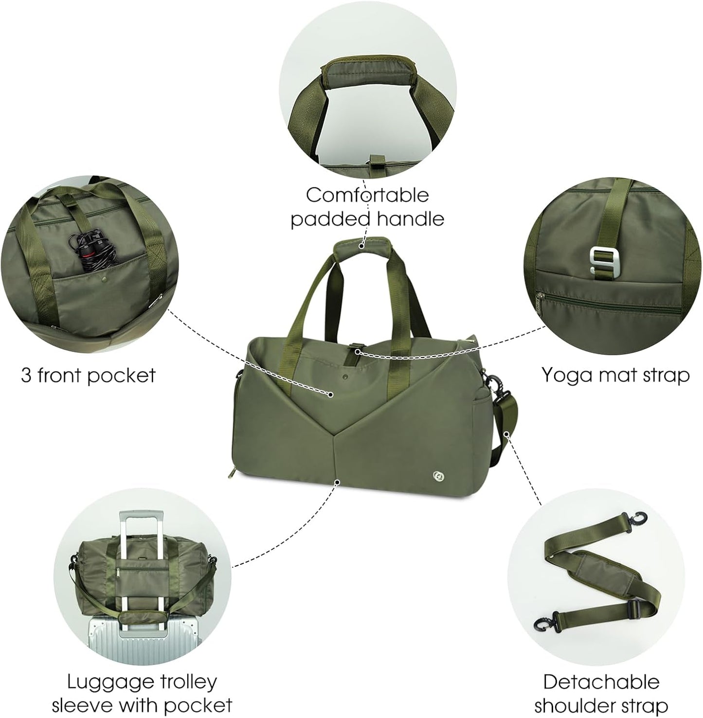 Ceneda 20" Gym Bag for Women with Wet Pocket & Shoe Compartment, Lightweight Duffel Waterproof Carry On Duffle for Travel, Yoga, Overnight (Green)
