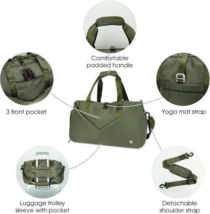 Ceneda 20" Gym Bag for Women with Wet Pocket & Shoe Compartment, Lightweight Duffel Waterproof Carry On Duffle for Travel, Yoga, Overnight (Green)