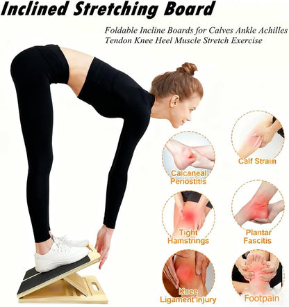 Adjustable Wooden Slant Board for Calf Stretching, Incline Exercise Stretcher for Ankle, Heel, Knees & Leg Mobility – Portable Wedge Equipment for Squats
