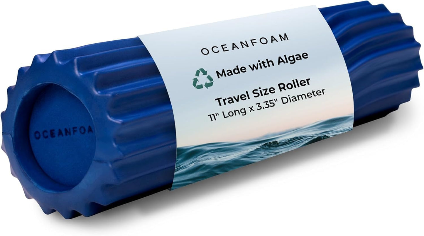 Oceanfoam Ripple Travel Foam Roller (11" x 3.35") Firm Mini Foam Roller for Physical Therapy, Deep Tissue Massage, Back Pain - High Density, Ergonomic Wave Textured - Yoga, Pilates, Exercise (Natural) - Colors B