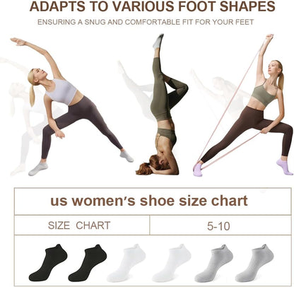 5 Pairs Pilates Socks with Grips for Women Non Slip Grip Yoga Crew Socks for Barre Hospital Barefoot Workout