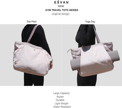 ESVAN Yoga Tote Bag for Women Shoulder Bags Drawstring for Office Workout Travel Carryall Pilates Gym and Beach
