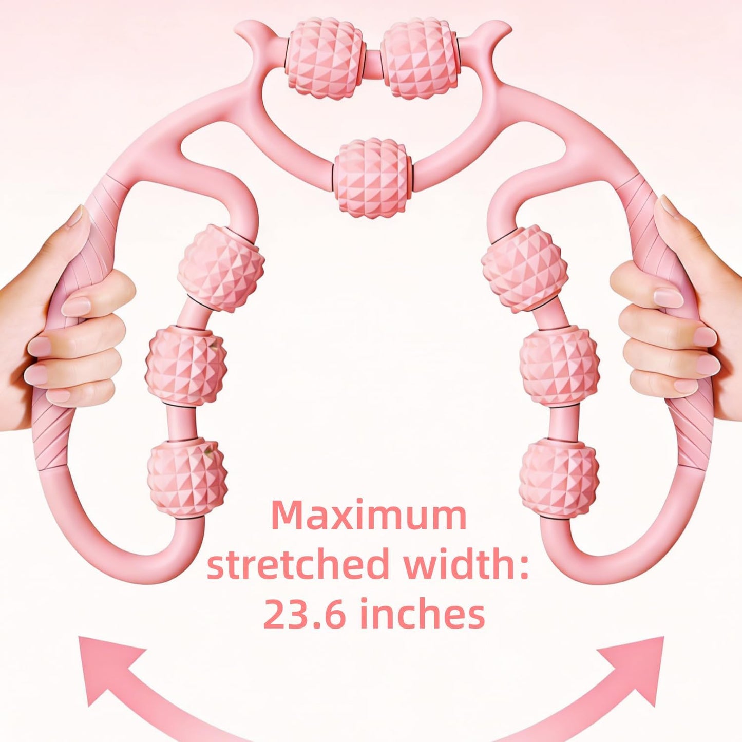 Multi-Function Body Massage Roller, Pink 9-Wheel Design, 26cm/10.24inch, for Neck Thigh Waist Arm Massage, Yoga Fitness Tool