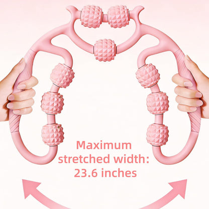 Multi-Function Body Massage Roller, Pink 9-Wheel Design, 26cm/10.24inch, for Neck Thigh Waist Arm Massage, Yoga Fitness Tool