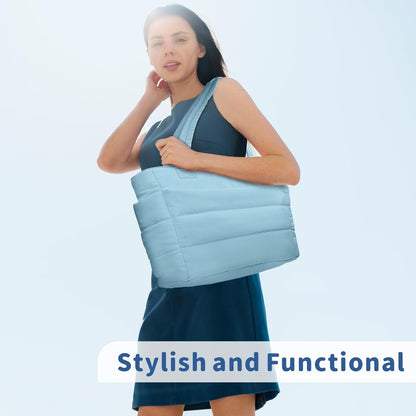 TOPDesign Puffer Tote Bag for Women, Lightweight Puffy Handbag with Compartments, Quilted Shoulder Bag for Work, Travel, Gym - Colors B
