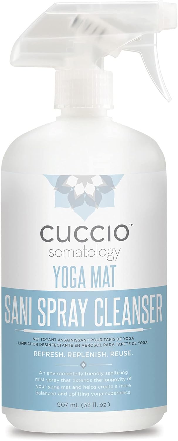 cuccio SOMATOLOGY Yoga Mat Sani Spray Cleaner - Essential Liquid Mat Cleanser Mist - Non Sticky, Quick Drying, Odor, Dirt And Sweat Control - Natural, Chemical Free Equipment Freshener - 32 Fl Oz