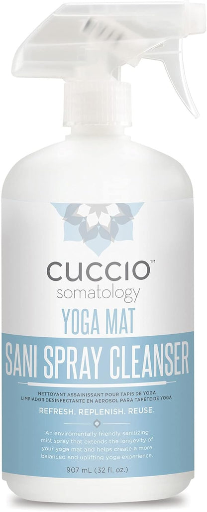cuccio SOMATOLOGY Yoga Mat Sani Spray Cleaner - Essential Liquid Mat Cleanser Mist - Non Sticky, Quick Drying, Odor, Dirt And Sweat Control - Natural, Chemical Free Equipment Freshener - 32 Fl Oz