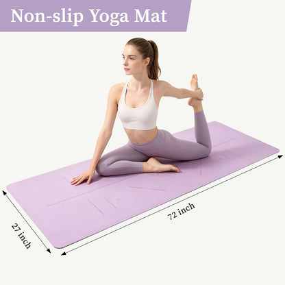 U&M Professional Non Slip PU Yoga Mat,Purple, Grey, Pink, Green 72x27 Inch 0.2" Thick Exercise Mat,| Sweatproof High Density | Anti-tear | Non-Slip Textured Surface | Natural Rubber Bottom Workout Mat for Women & Men Yoga Pilates Fitness