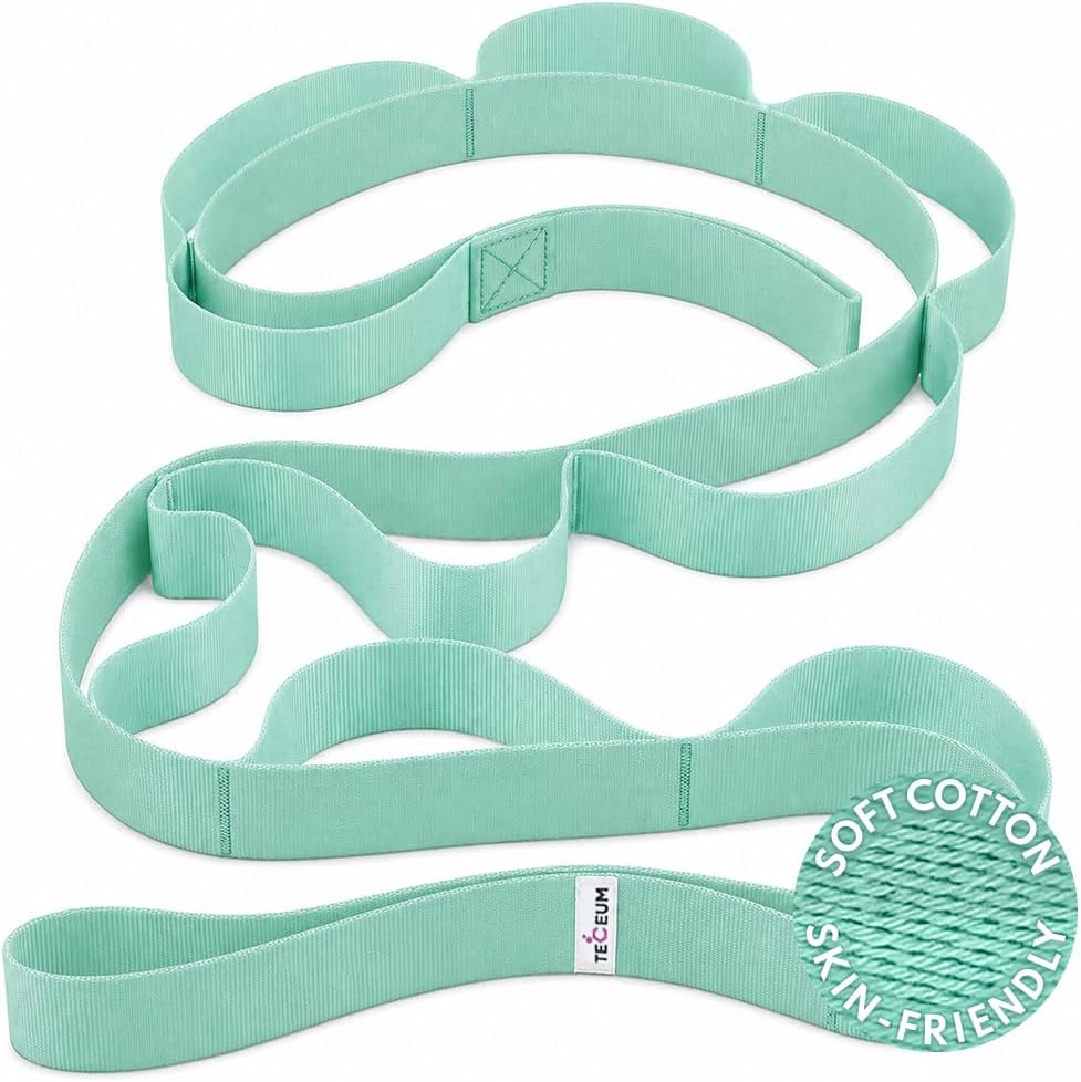 TECEUM Soft Cotton Stretching Strap for Sensitive Skin – Yoga Strap for Physical Therapy – 10 Loops Non-Elastic Stretch Band for Flexibility, Hamstring, Pilates & Rehab