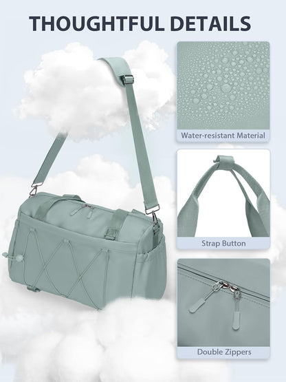 Small Gym Bag for Women with Yoga Mat Holder and Wet Compartment, Mini Gym Duffle Bag Yoga Bag with Water Bottle Pocket for Workout Travel, Green