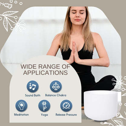 8 inch White C Note Root Chakra Quartz Crystal Singing Bowl, for Healing Mindfulness Meditation Yoga Sound Baths, with Rubber Mallet O-ring