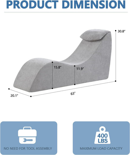 Yoga Chair Lounge for Adult, Yoga Lounge Chair，Ergonomic Chaise Lounge Chair,Chaise Lounge Indoor， Head Pillow，Perfect for Stretching, Massage, and Relaxation, Used in Living Room, Bedroom（Yellow）
