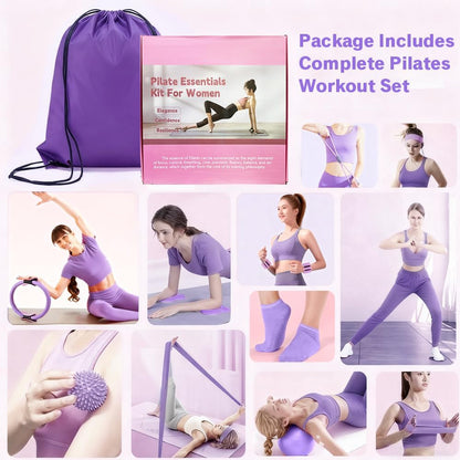 Pilates Equipment Set for Home Workouts –15in1 Home Pilates Kit with Ring and Ball Set, Resistance Bands, Pilates Yoga,Core Sliders & Ankle Weights, Pilates Essentials Kit