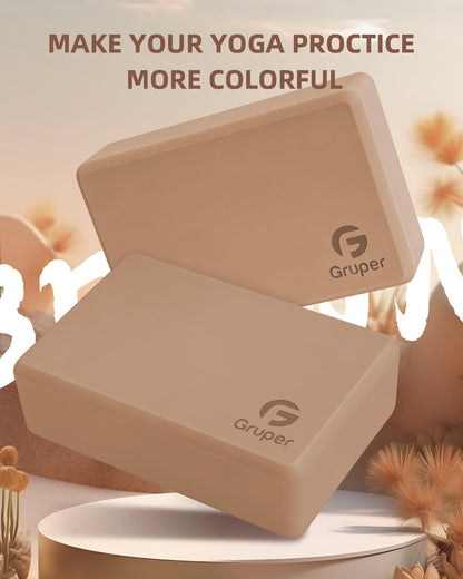 Gruper Yoga Blocks 2 Pack, 9"x6"x3" Exercise Blocks High-Density EVA Foam Blocks with Soft Non-Slip Surface, Lightweight Yoga Props for Yoga Pilates Meditation & Stretching