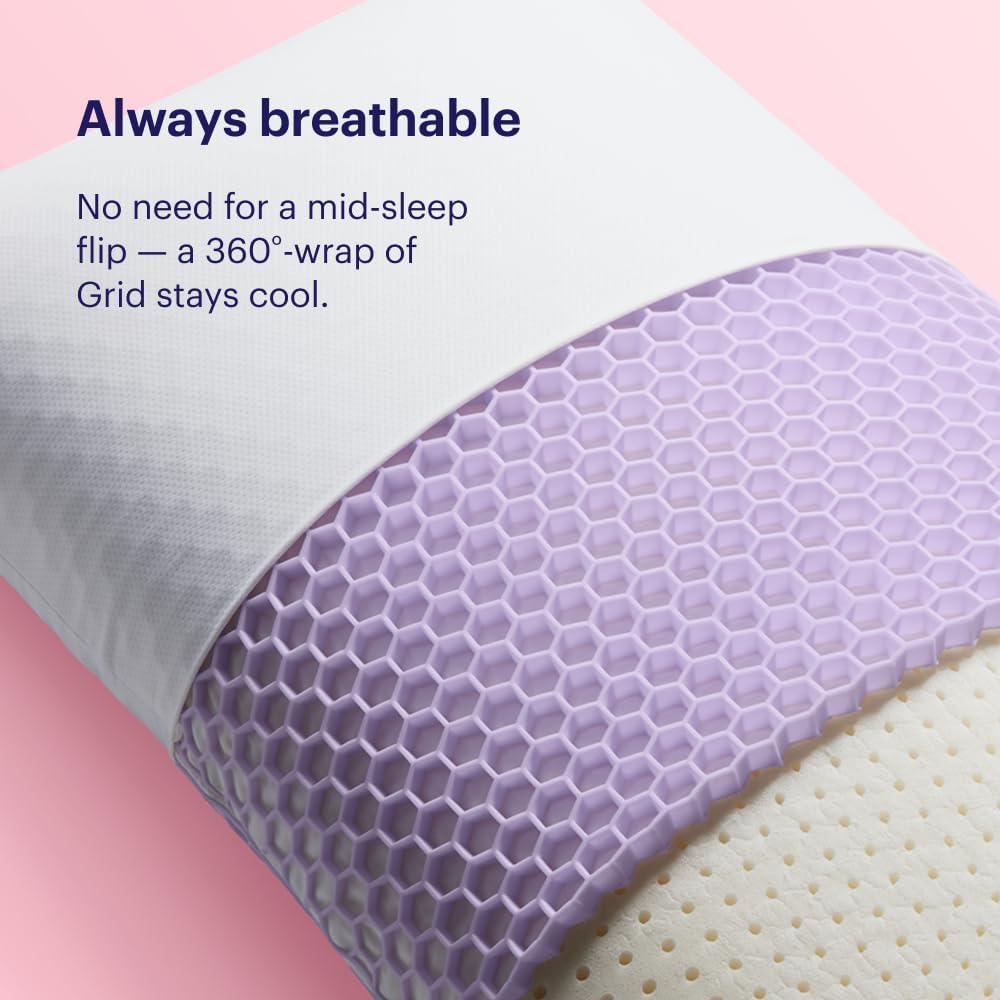 Purple Harmony Pillow – Talalay Latex Foam Cooling Pillow for Combo or Side Sleepers, 360º Hex GelFlex Grid for No-Pressure Support and Luxurious Weightless Feel - Standard, Medium Feel, Low Height