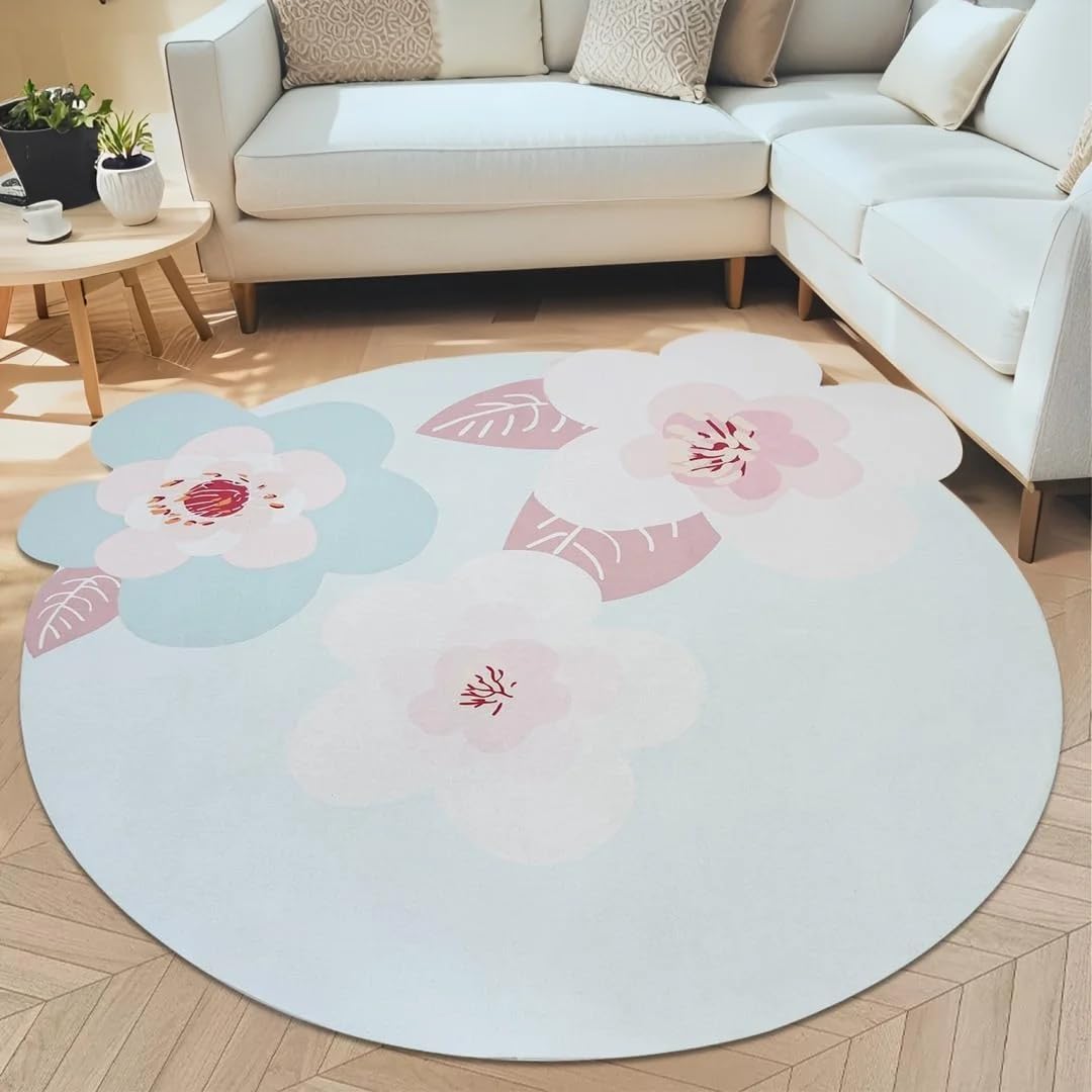 ABREEZE Irregular Large Flower Meditation Mat Non Slip Round Pilates Yoga Mat Natural Rubber with Sueded Surface Exercise Mat
