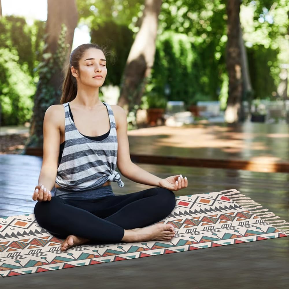nuveti Cotton Yoga Mat - Absorbent, Grippy Tight Weave, Ashtanga & Hot Yoga Rug, Helps with Slippery Hands & Feet