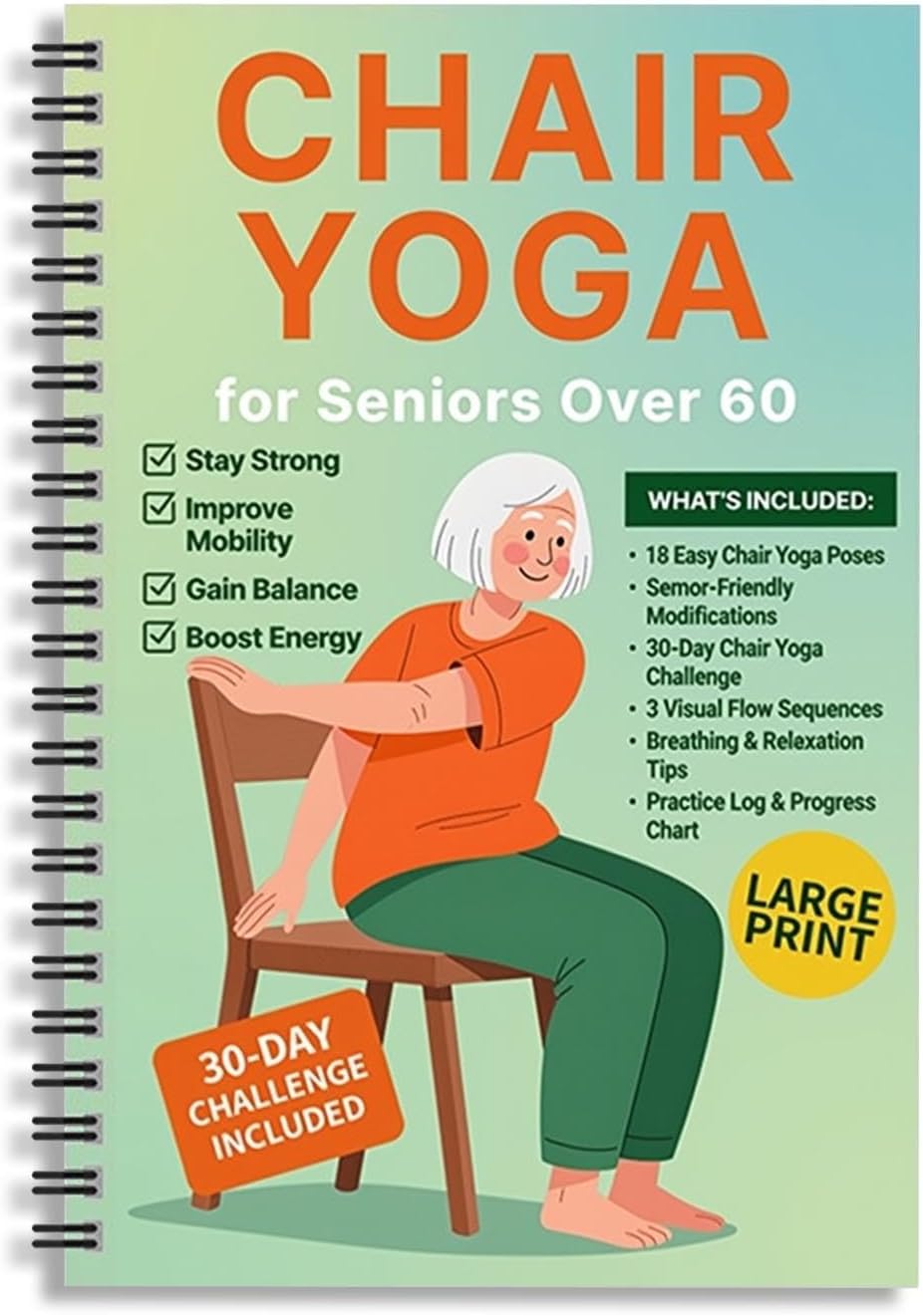 Chair Yoga for Seniors Over 60, 30-Day Challenge Gentle Seated Yoga Exercises Guidebook, Step-by-Step Fitness Planners Instructions Books for Seniors Beginners – 8.2″ x 5.5″ Pink Yoga Book