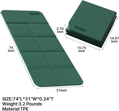 Foldable Yoga Mat 75" x 31", 6mm Thick TPE Grip Exercise Mat for Home, Travel & Outdoor, Portable Folding Fitness Mat for Pilates, Stretching & Workout