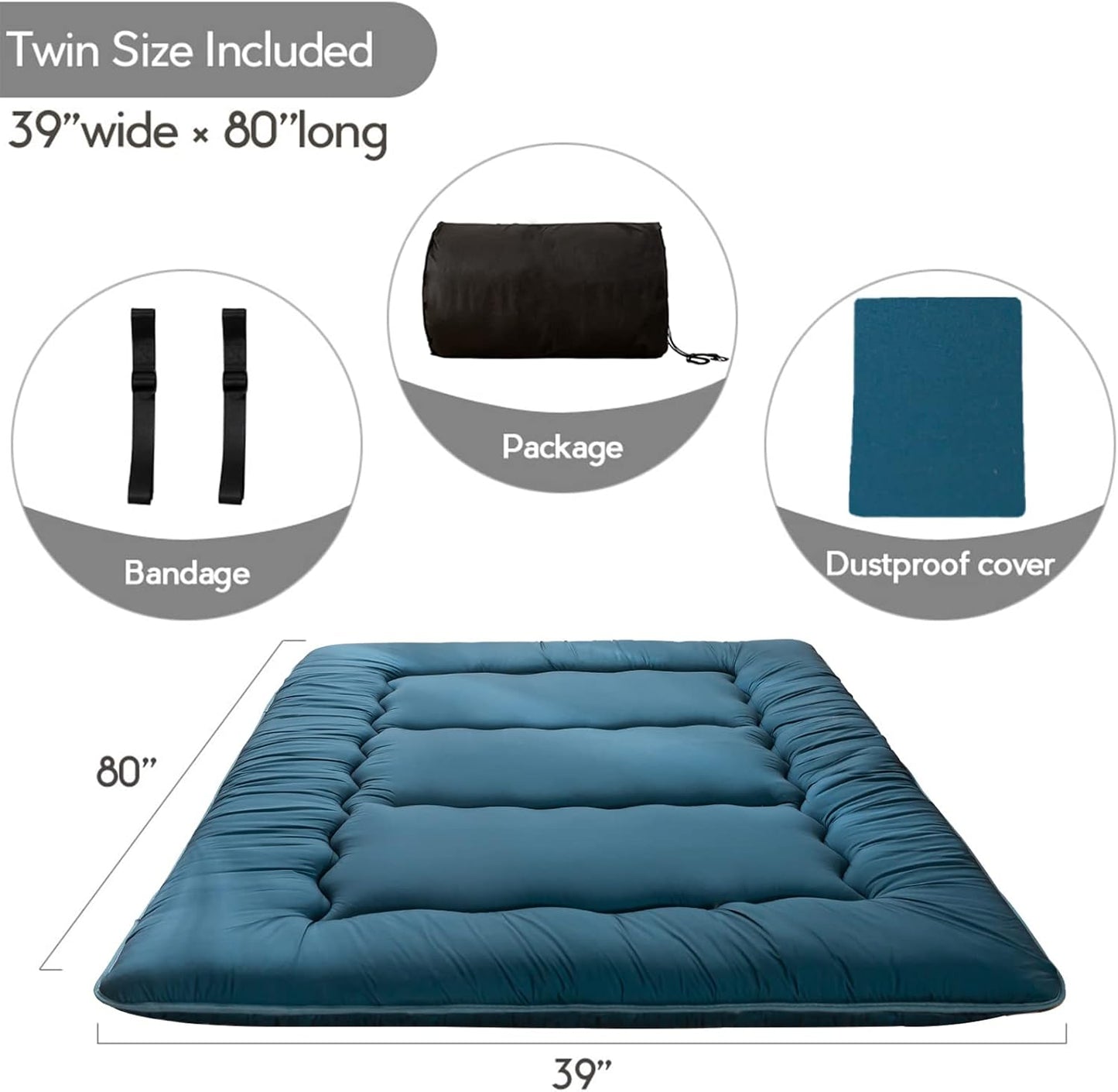 MAXYOYO Bohemian Retro Mattress Boho Floral Japanese Futon Mattress Tatami Floor Mat Foldable Portable Camping, Sleeping Pad, Lounger Couch Bed Full Size