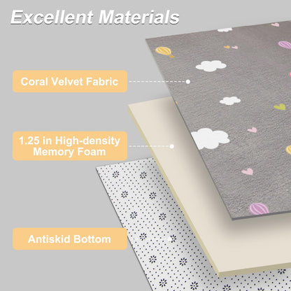 N&V 1.25" Thick Baby Play Mat with Non-Slip Backing,Large Foam Padded Play Area Rug Coral Velvet Crawling mat for Bedroom Dormitory Yoga, Home Decor for Living Room, Nursery 95"×78"