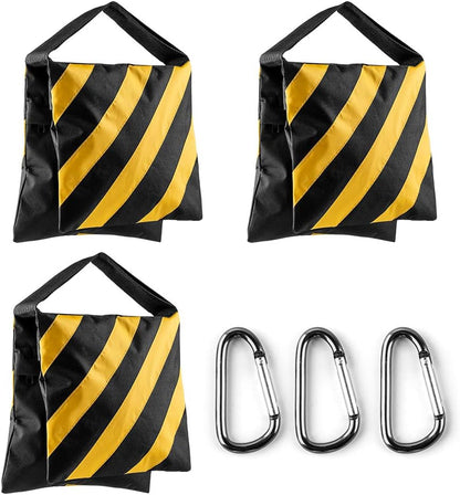 Sand Bag Photography Studio Video Heavy Duty Sandbag Saddlebag for Photo Studio Light Stand Boom Arm Camera Tripod with Carabiner,3 Pack (Yellow)