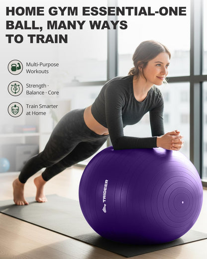 Trideer Exercise Ball for Yoga, Pilates & Fitness – Stability Ball Equipment for Home Gym & Office Chair, Core & Balance Training Accessories, Physical Therapy Equipment, Quick Pump Included, 5 Sizes