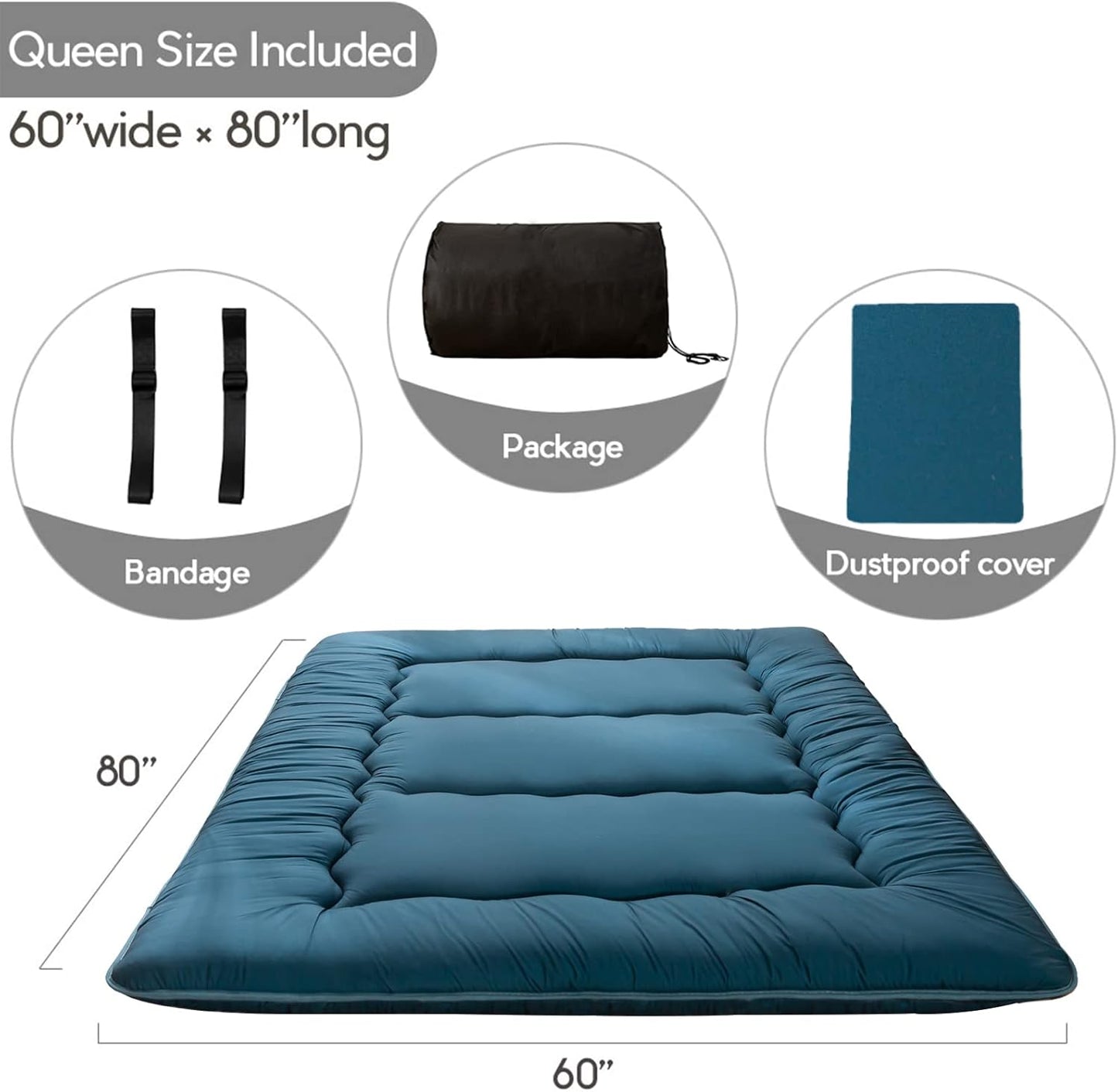 MAXYOYO Bohemian Retro Mattress Boho Floral Japanese Futon Mattress Tatami Floor Mat Foldable Portable Camping, Sleeping Pad, Lounger Couch Bed Full Size
