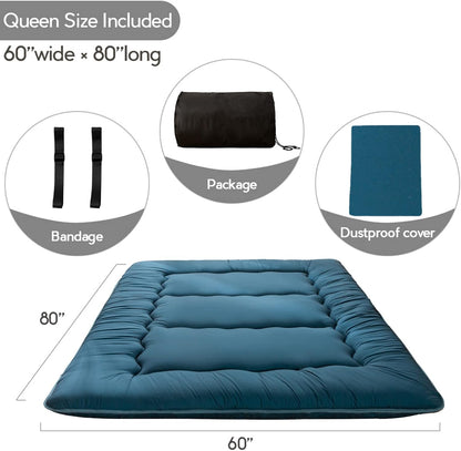 MAXYOYO Bohemian Retro Mattress Boho Floral Japanese Futon Mattress Tatami Floor Mat Foldable Portable Camping, Sleeping Pad, Lounger Couch Bed Full Size