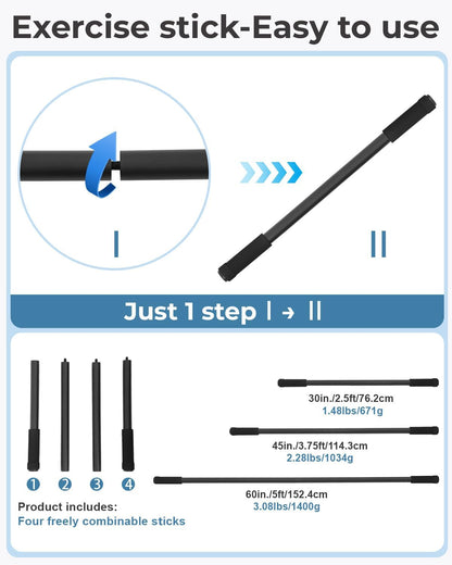 P Polerden Yoga Stick, 5ft Exercise Stick for Mobility, Stretching Stick with Non-Slip Ends, Exercise Dowel for Pilates, Balance Pole and Stretch Bar for Stretching Equipment
