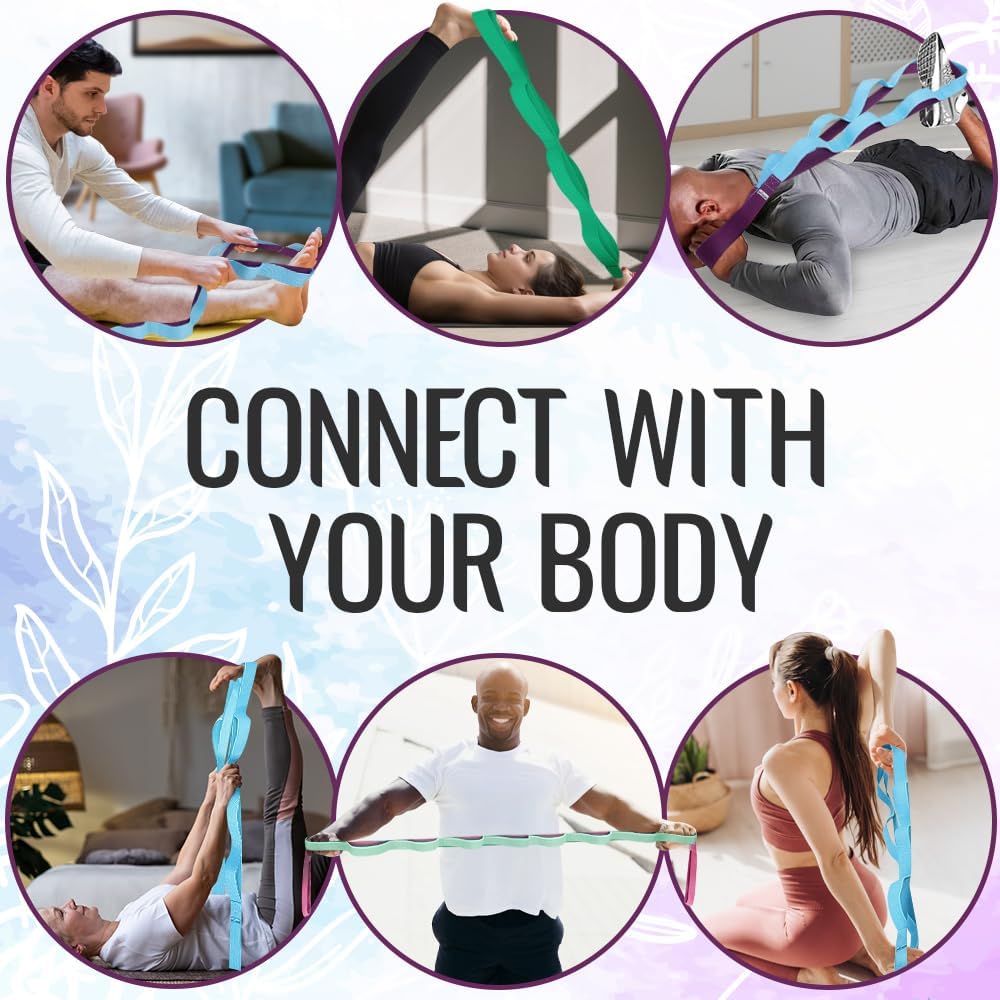 TECEUM Stretching Strap for Yoga & Physical Therapy – 10 Loops – Non-elastic Leg Stretch Straps for Stretching, Exercising, Pilates, Post-injury Rehabilitation for All Levels – Men & Women