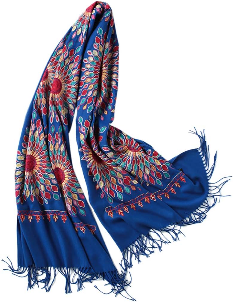 Urban CoCo Women's Embroidered Oversize Tassel Shawl Scarf Wraps for Women